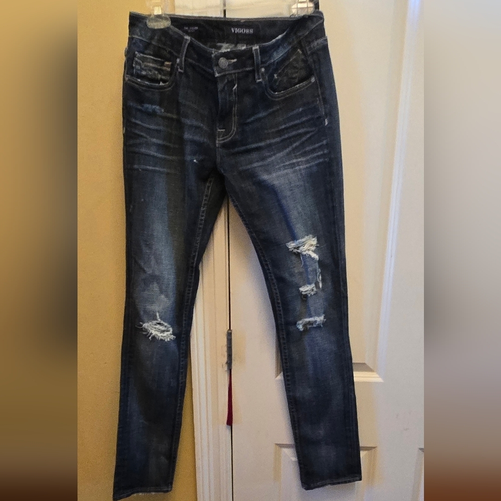 Vigoss Women's Straight Leg Jeans - Dark Blue Y2k Distressed